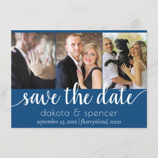 Save The Date Script bleu simple | Calligraphie photo Cerulean 3 (Devant)