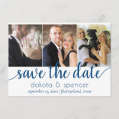 Save The Date Script bleu simple | Cerulean Azure Multi 3 Photo (Devant)
