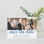 Save The Date Script bleu simple | Cerulean Azure Multi 3 Photo (Debout devant)