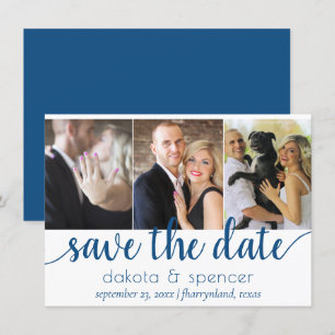 Save The Date Script bleu simple Cerulean Azure Multi 3 Photo