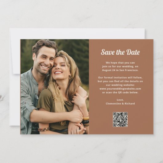 Save The Date Script Boho | Deux photos et code QR (Dos)