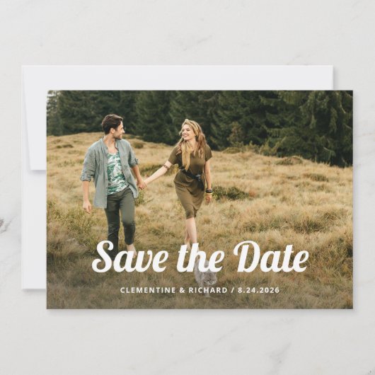 Save The Date Script Boho | Deux photos et code QR (Devant)