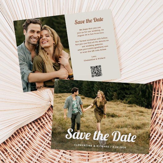 Save The Date Script Boho | Deux photos et code QR