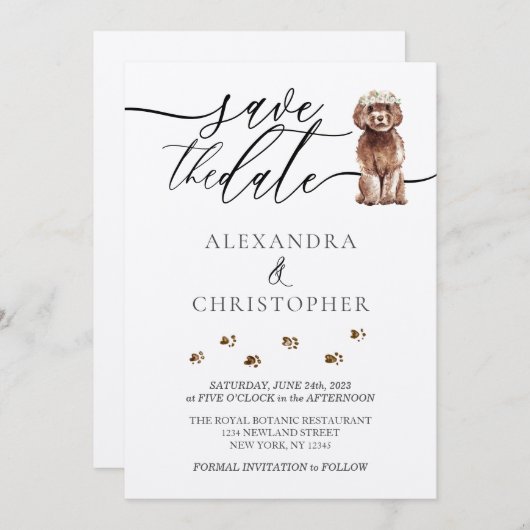 Save The Date Script Brown de Mariage de chiot Cavapoo (Devant / Derrière)