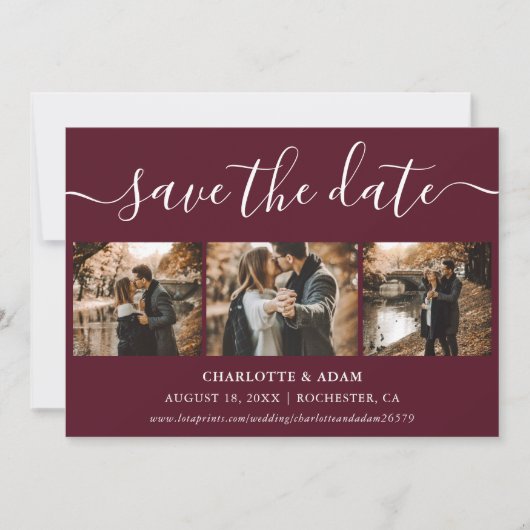 Save The Date Script Burgundy Photo Mariage Enregistrer Les Cart (Devant)