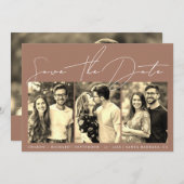 Save The Date Script calligraphie 3 sepia photo collage mocha (Devant / Derrière)