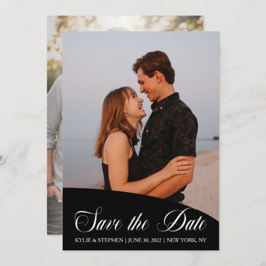 Save The Date Script classique moderne simple Deux Mariage photo (Devant / Derrière)
