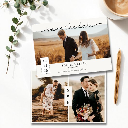 Save The Date Script contemporain Mariage photo moderne beige