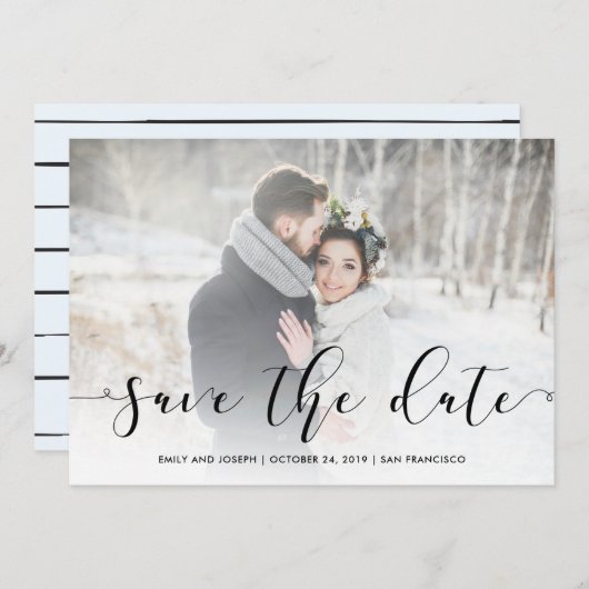Save The Date Script d'amour | Black Enregistrer la date avec ph (Devant / Derrière)