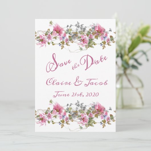 Save The Date Script d'aquarelle rose romantique (Debout devant)