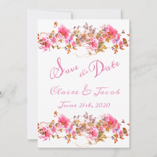 Save The Date Script d'aquarelle rose vif romantique (Devant)