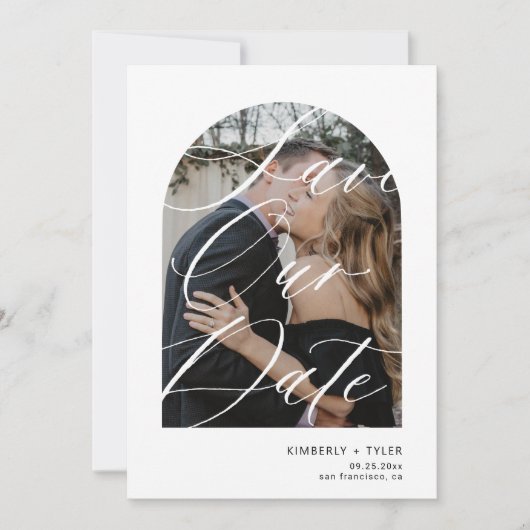 Save The Date Script d'arche moderne photo QR CODE mariage (Devant)