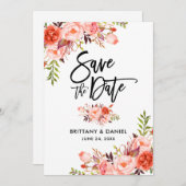 Save The Date Script de brosse moderne Coral Floral (Devant / Derrière)
