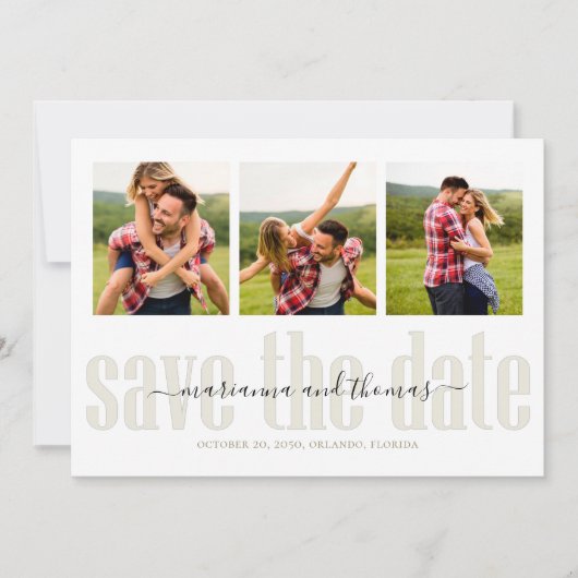 Save The Date Script de calligraphie d'or Stylish Multi Photo (Devant)