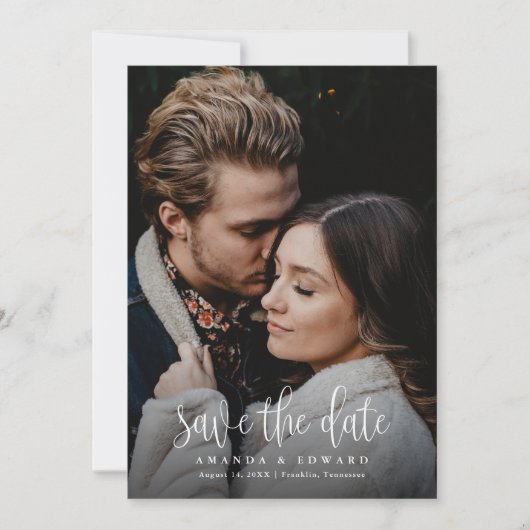 Save The Date Script de calligraphie moderne Deux photos Code QR (Devant)