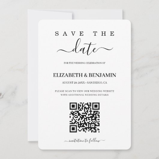 Save The Date Script de calligraphie moderne QR Code Photo Enreg (Devant)