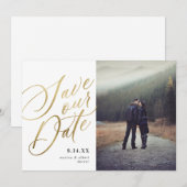 Save The Date Script de calligraphie | Or blanc | Photo (Devant / Derrière)