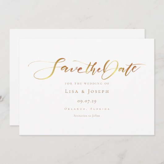 Save The Date Script de calligraphie or simple et élégant (Devant / Derrière)