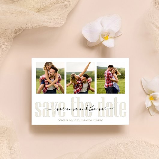 Save The Date Script de calligraphie or Stylish Photo Code QR