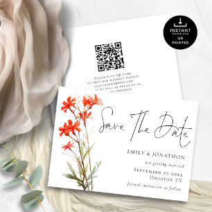 Save The Date Script de code QR Boho Red Fleur sauvage imprimabl