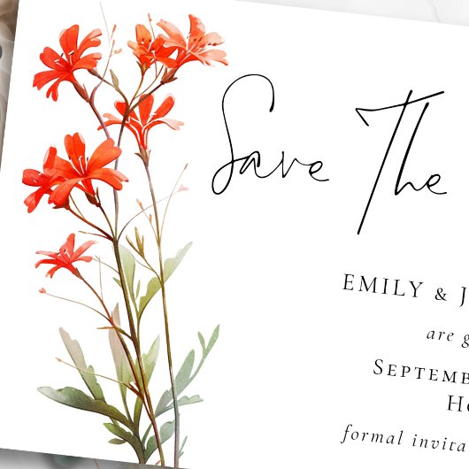 Save The Date Script de code QR Boho Red Fleur sauvage imprimabl
