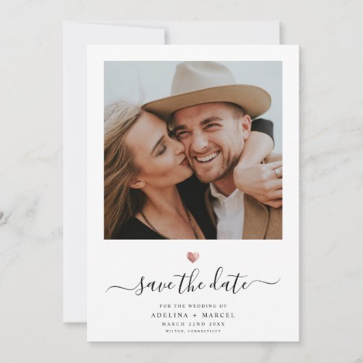 Save The Date Script de coeur or Rose simple moderne (Devant)