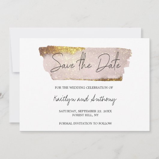 Save The Date Script de glam rose et or (Devant)
