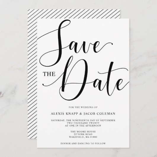 Save The Date Script de mariage élégant Enregistrer la date de l (Devant / Derrière)