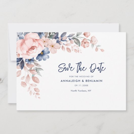 Save The Date Script de Mariage végétal rose (Devant)