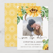 Save The Date Script de photo de bouquet de tournesol rustique (Devant / Derrière)