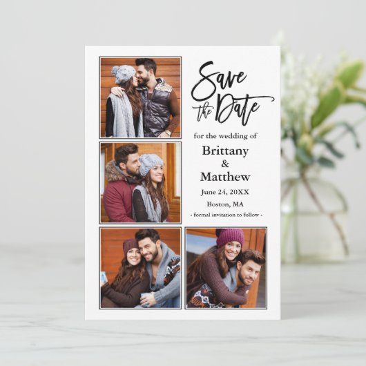 Save The Date Script de pinceau moderne 4 Fiançailles de couple  (Debout devant)