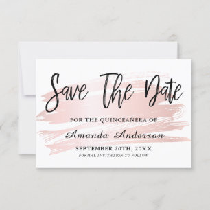 Save The Date Script de pinceau rose pâle Quinceanera
