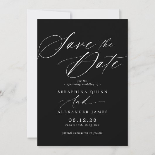 Save The Date Script de précision | Mariage moderne Black Moody (Devant)