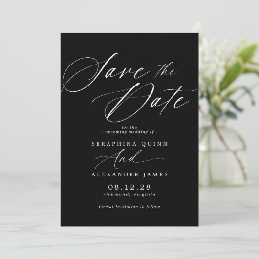 Save The Date Script de précision | Mariage moderne Black Moody (Debout devant)