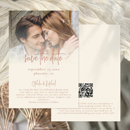 Save The Date Script de superposition de photo rustique QR Code