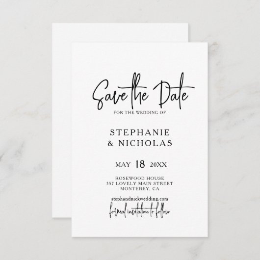 Save The Date Script de typographie moderne Code QR Mariage (Devant / Derrière)