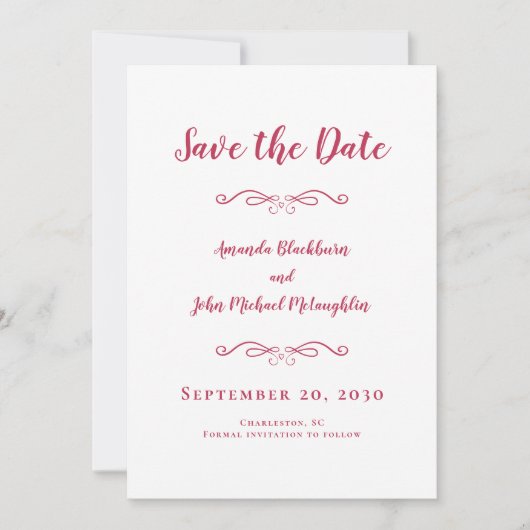 Save The Date Script délicat Calligraphie romantique Magenta Rou (Devant)
