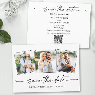 Save The Date Script d'encre minimaliste 3 photo moderne Code QR