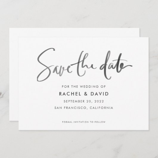 Save The Date Script d'encre simple manuscrit Enregistrer la car (Devant / Derrière)