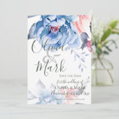 Save The Date Script élégant | Aquarelle bleue Florale | MARIAGE (Debout devant)