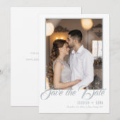 Save The Date Script élégant Argent et blanc | Photo (Devant / Derrière)