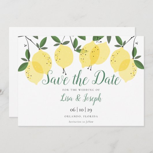 Save The Date Script élégant de citrons modernes (Devant / Derrière)
