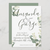 Save The Date Script élégant | Eucalyptus Feuilles | MARIAGE (Devant / Derrière)