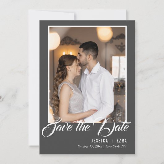 Save The Date Script élégant gris et blanc | Photo (Devant)