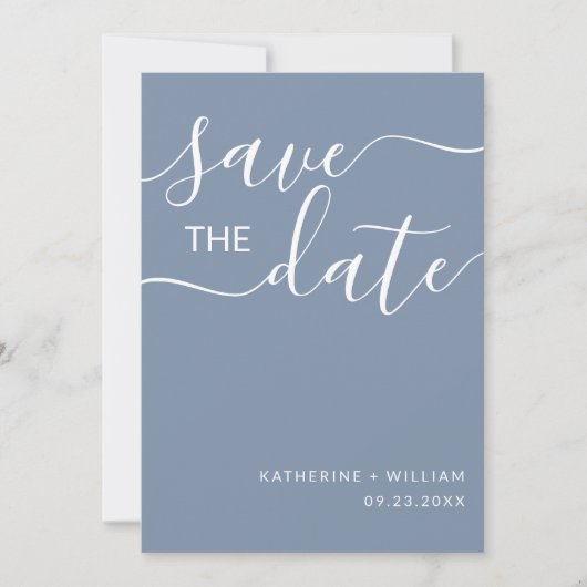 Save The Date Script Élégant Minimal Dusty Blue Enregistrer La D (Devant)