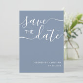 Save The Date Script Élégant Minimal Dusty Blue Enregistrer La D (Debout devant)