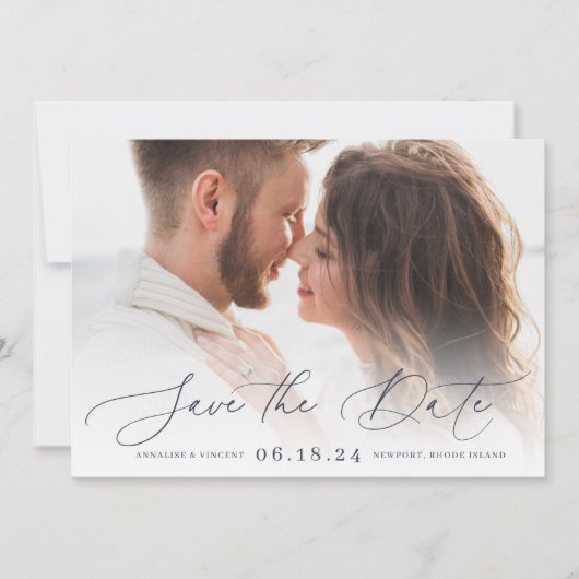 Save The Date Script élégant | Photo horizontale (Devant)