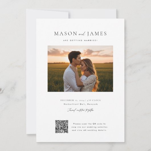 Save The Date Script élégant Simple QR Code Mariage photo (Dos)