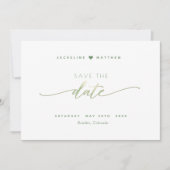 Save The Date Script élégant, vert, Mariage simple (Devant)