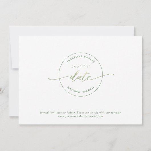Save The Date Script élégant, vert, Mariage simple (Dos)